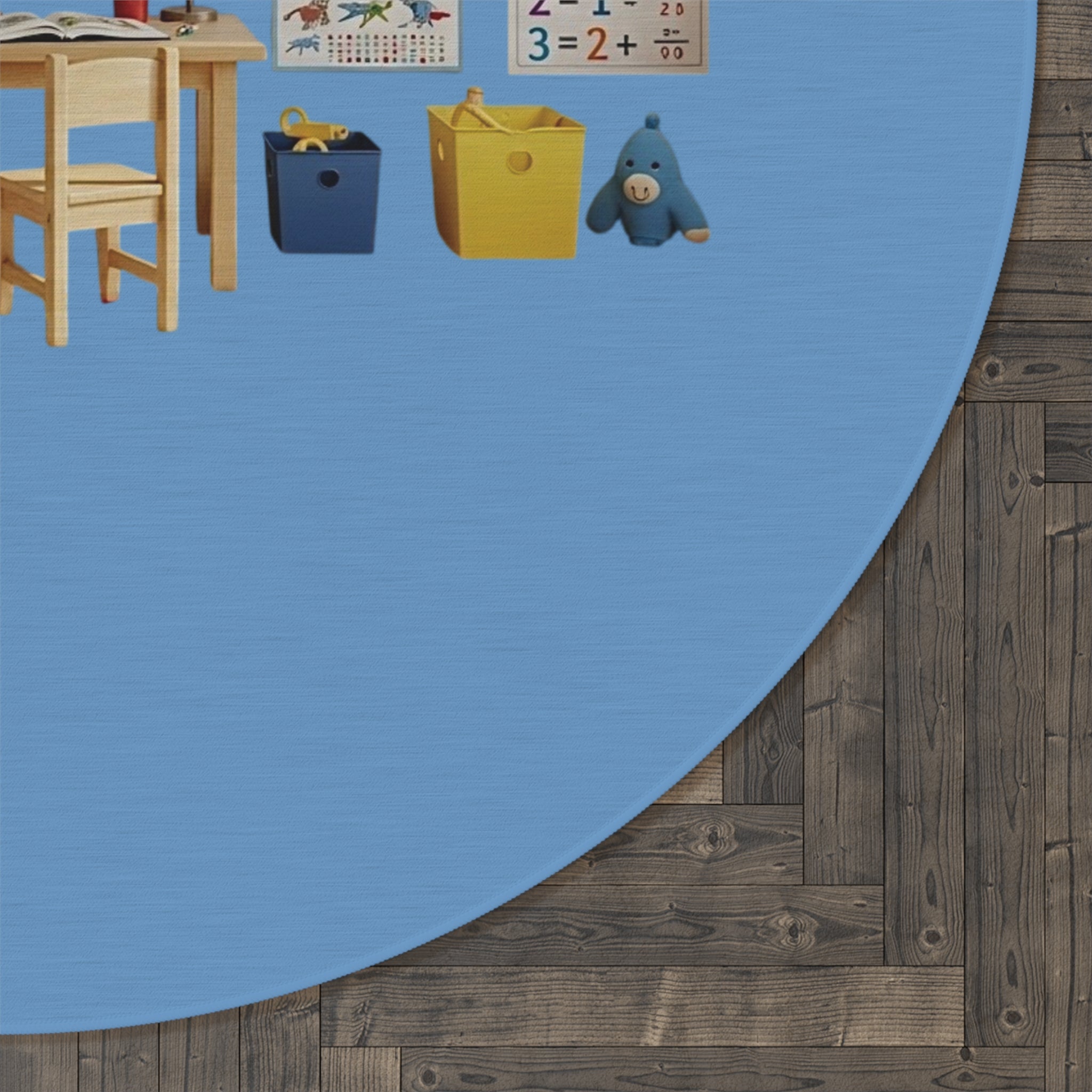 Days of the Week Kids Round Rug. Learning Playroom Mat