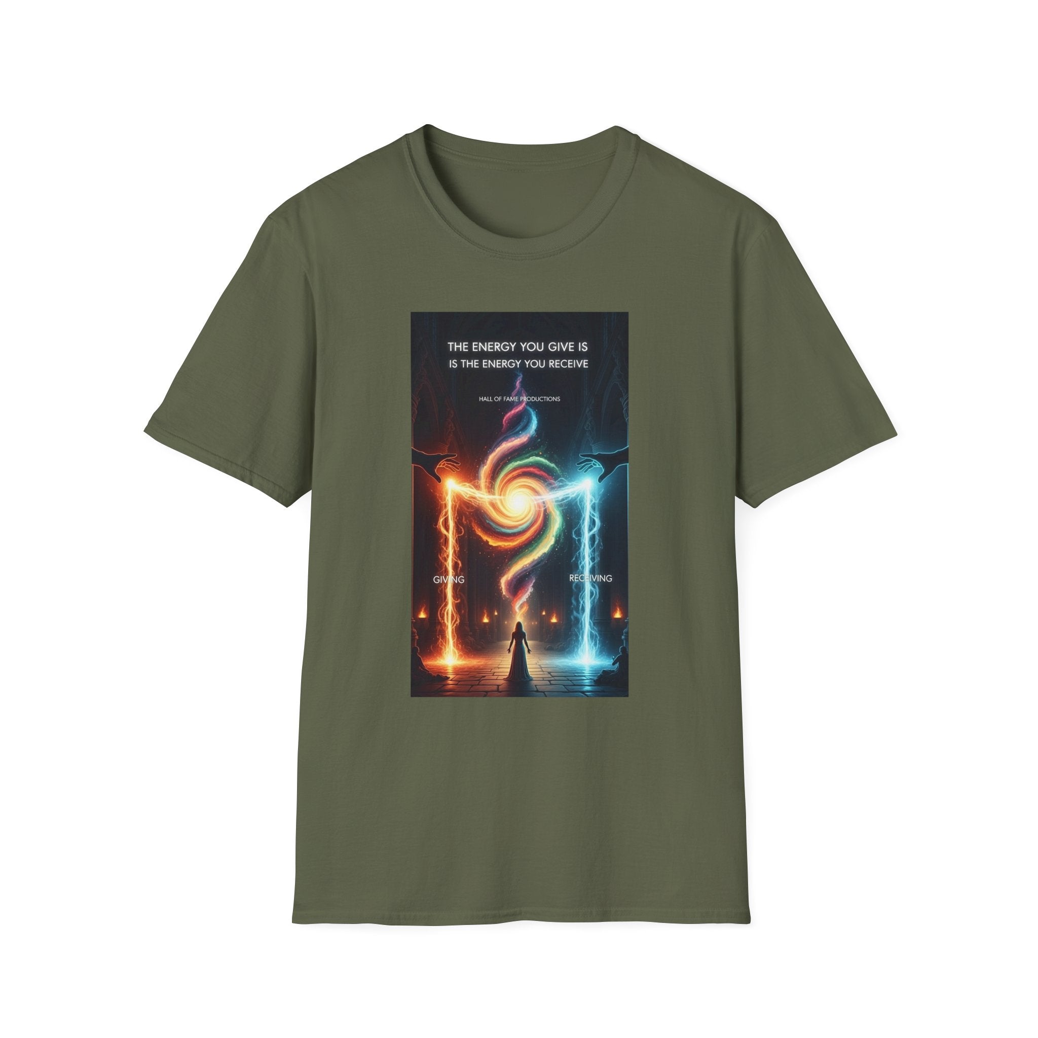T-Shirt — "The Energy You Give Is The Energy You Receive" Mystic Fire & Ice Design